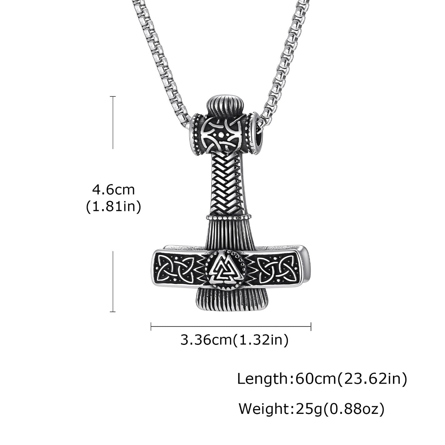 Kemston Stainless Steel Viking Thor Hammer Pendant Necklace for Men Nordic Symbol Chain PN-2416
