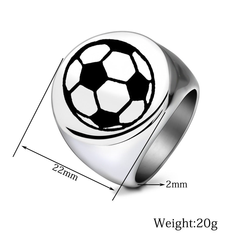 Kemstone Soccer Ball Signet Ring for Men Stainless Steel Silver Gold CG1870