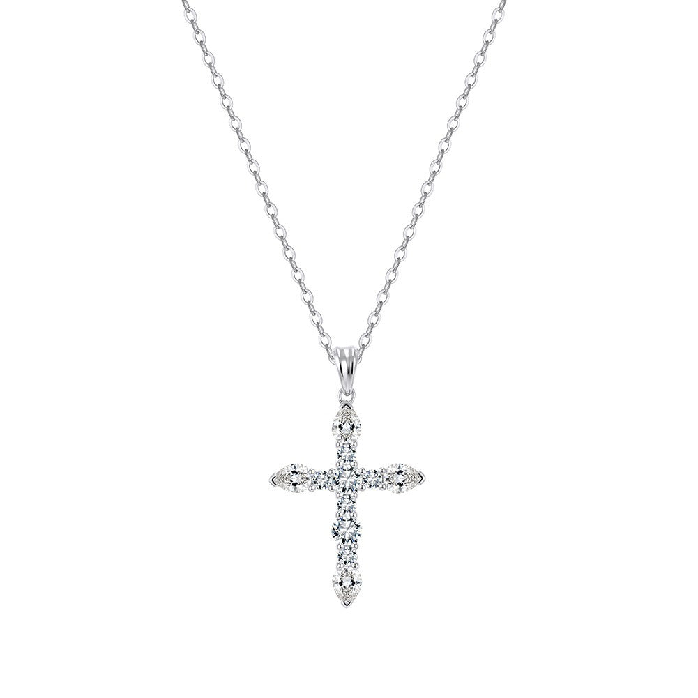 Kemston Moissanite Cross Pendant Necklace for Women 925 Sterling Silver Minimal Design SMON16