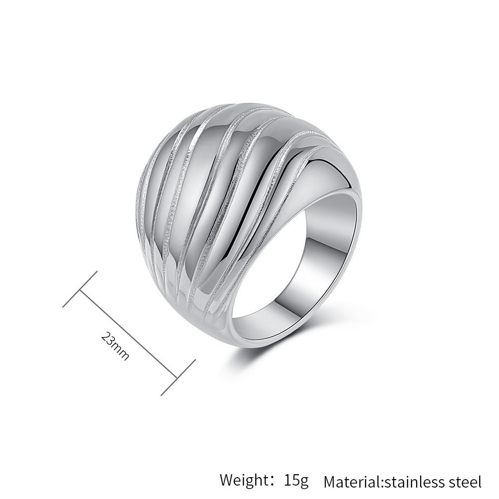 Anillo minimalista francés de acero y titanio de alto brillo: joya geométrica llamativa para mujer, diseño abierto ajustable con un toque urbano K-R967