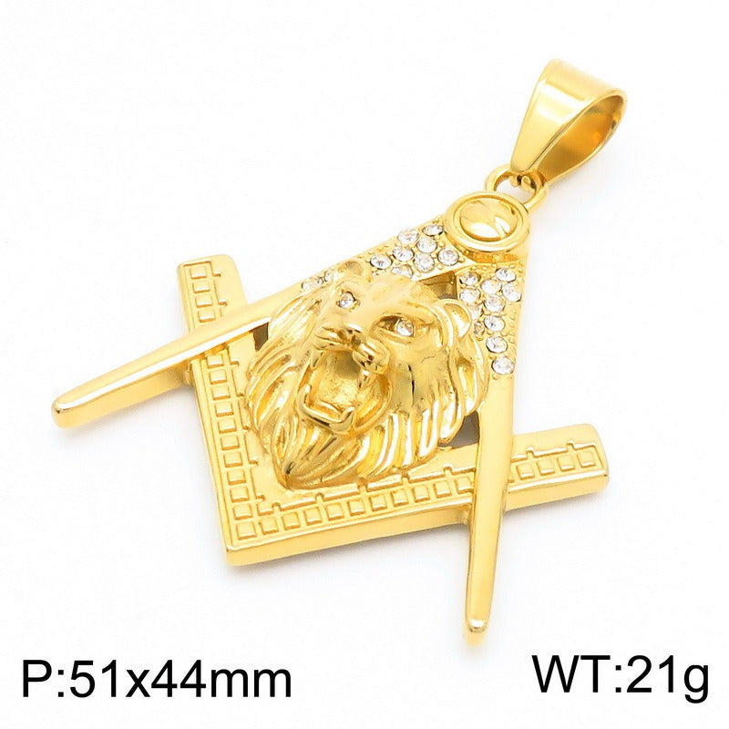 Kemstone Titanium Steel Lion Head Pendant Necklace – Gold-Plated Statement Design for Men KP130478-MZOZ