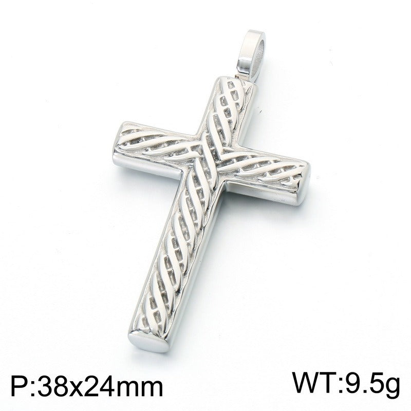Kemstone Titanium Steel Twisted Cross Pendant Necklace for Men Vintage Rope Texture Chain KN302498-GC