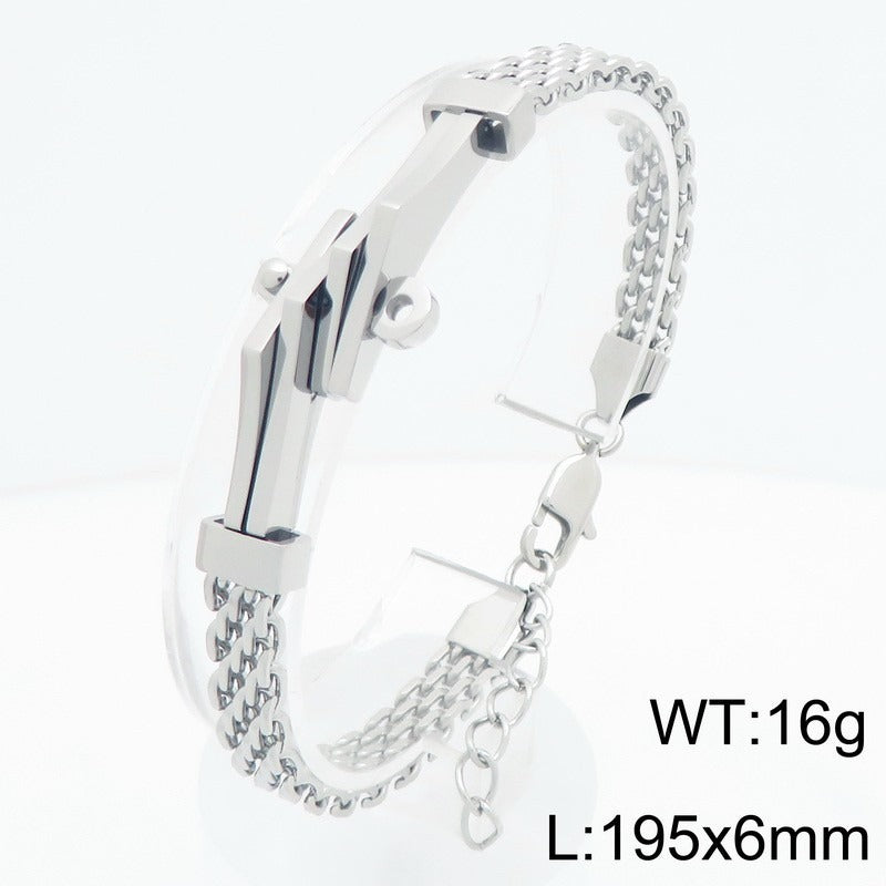 Kemstone Titanium Steel Cuban Link Bracelet for Men Curved Plate Mesh Chain KB213327-KFC