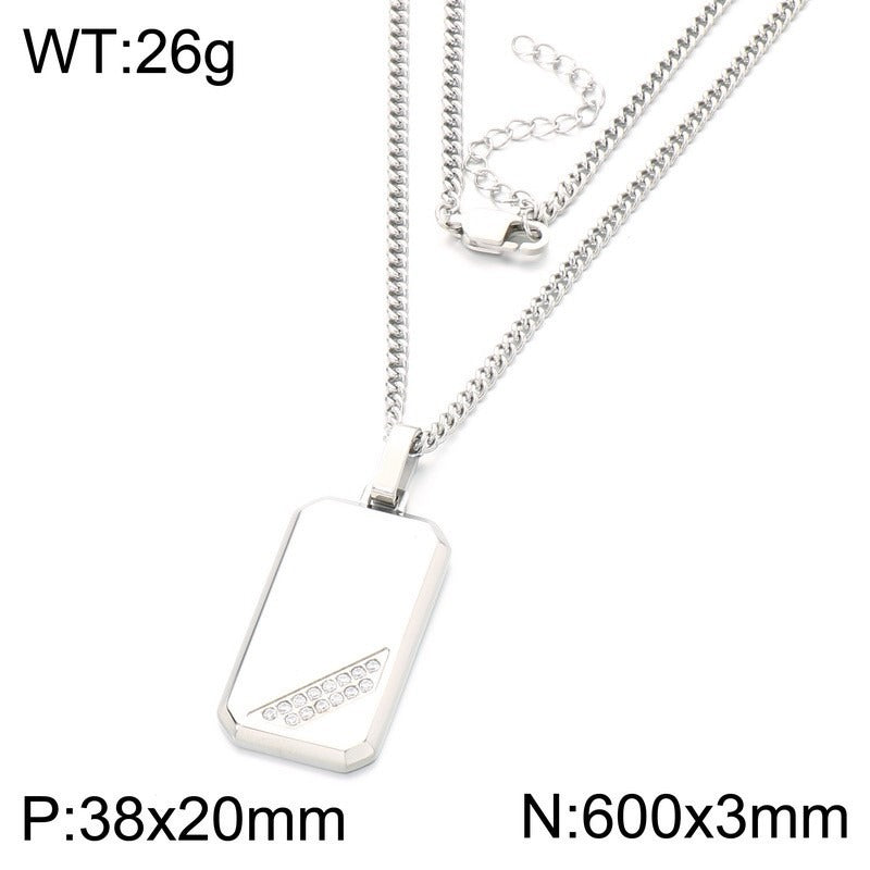 Kemstone Titanium Steel Tag Pendant Necklace for Men Angled Cubic Zirconia KN302396-KFC