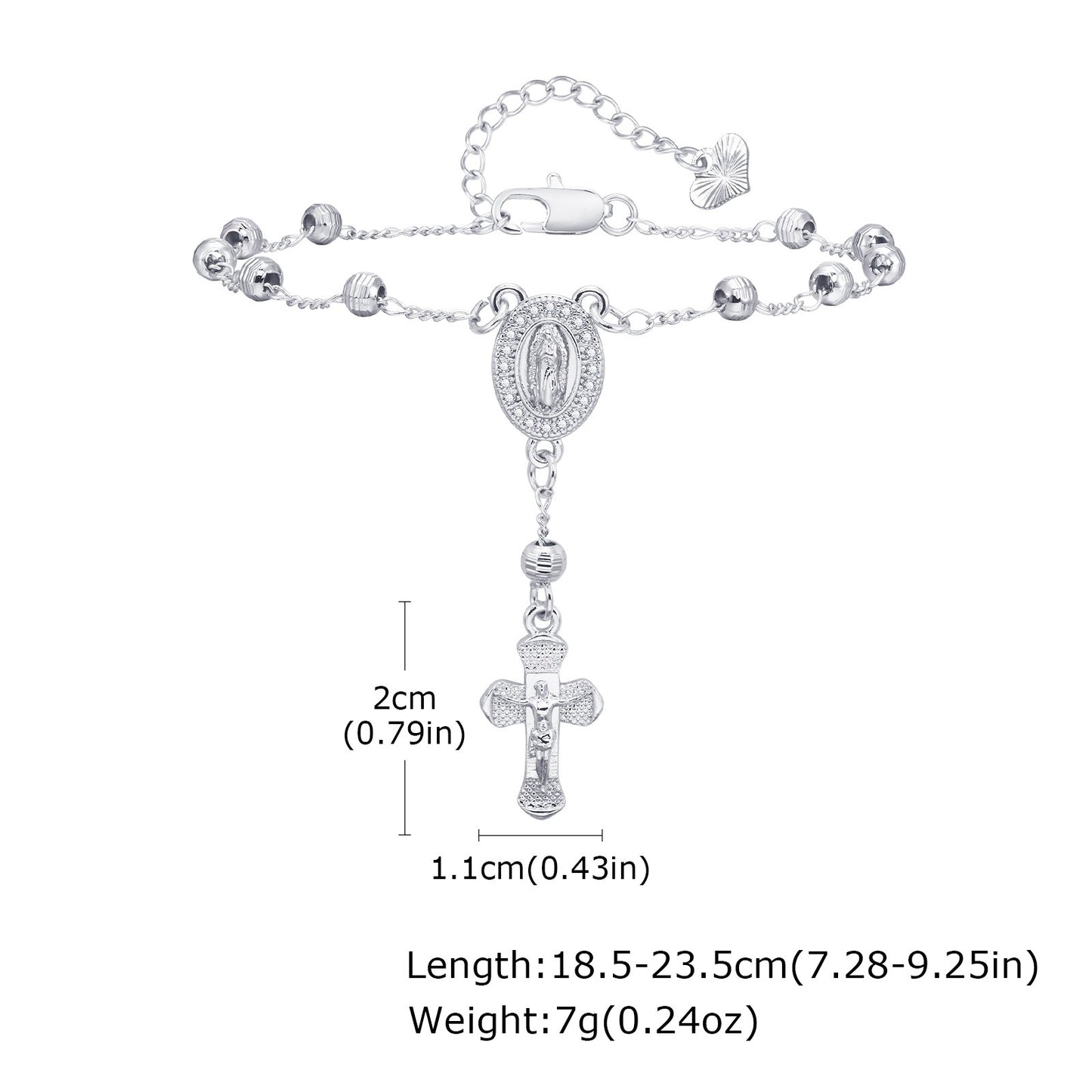 Vintage Copper Floral Bead Bracelet with Oval Madonna & Cross Charm – Faith-Inspired Jewelry for Women PBR-128