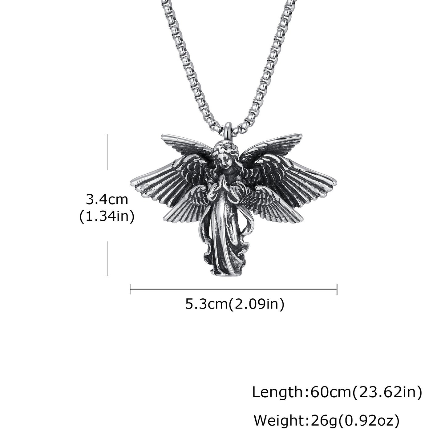 Kemstone Stainless Steel Wing Pendant Necklace for Men Vintage Gothic Silver PN2389