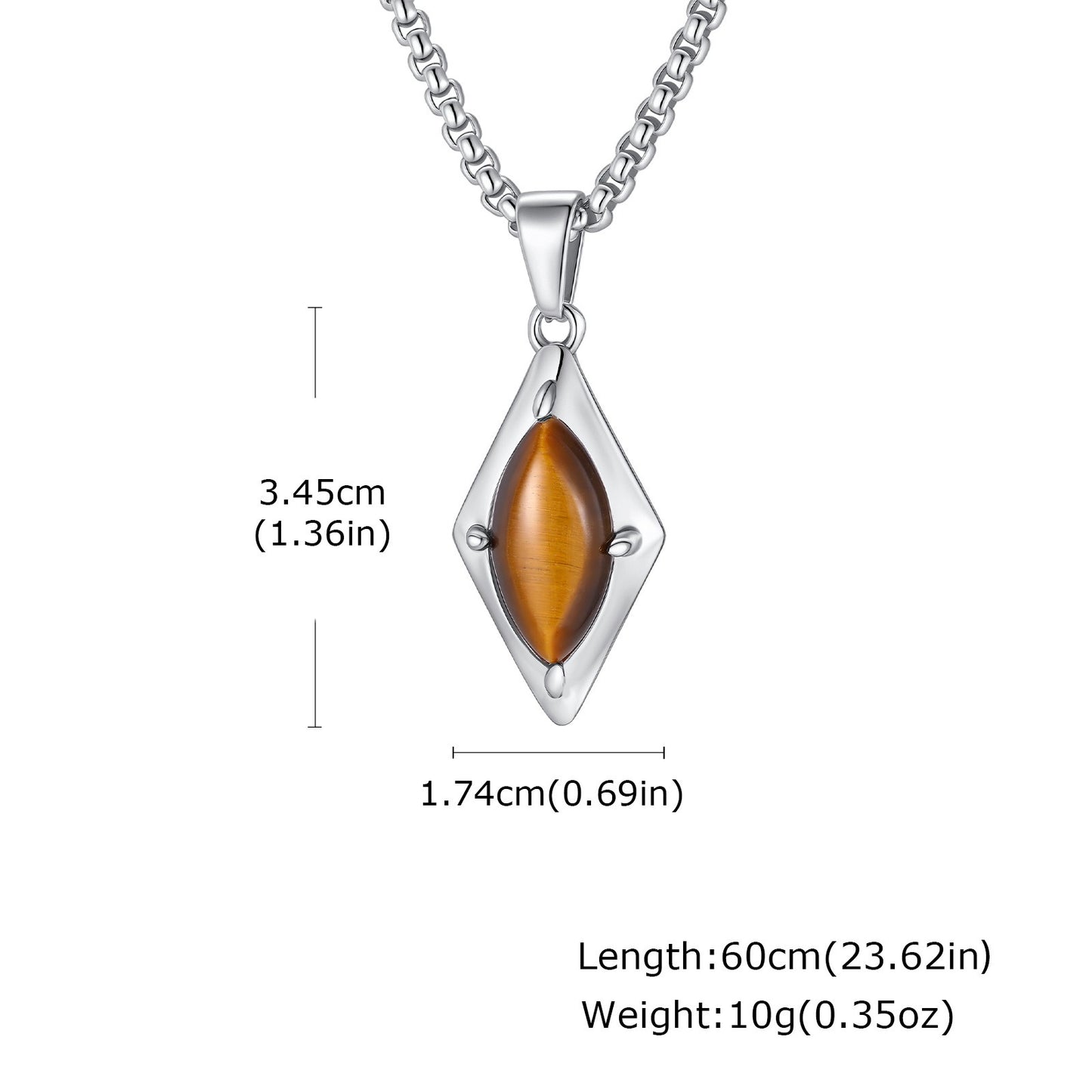 Kemstone Stainless Steel Tiger Eye Agate Pendant Necklace for Men PN-2271