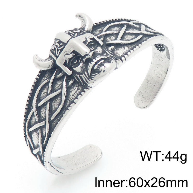 Kemstone Viking Celtic Titanium Steel Cuff Bracelet for Men Vintage Helmet Open Bangle KB209309-LU