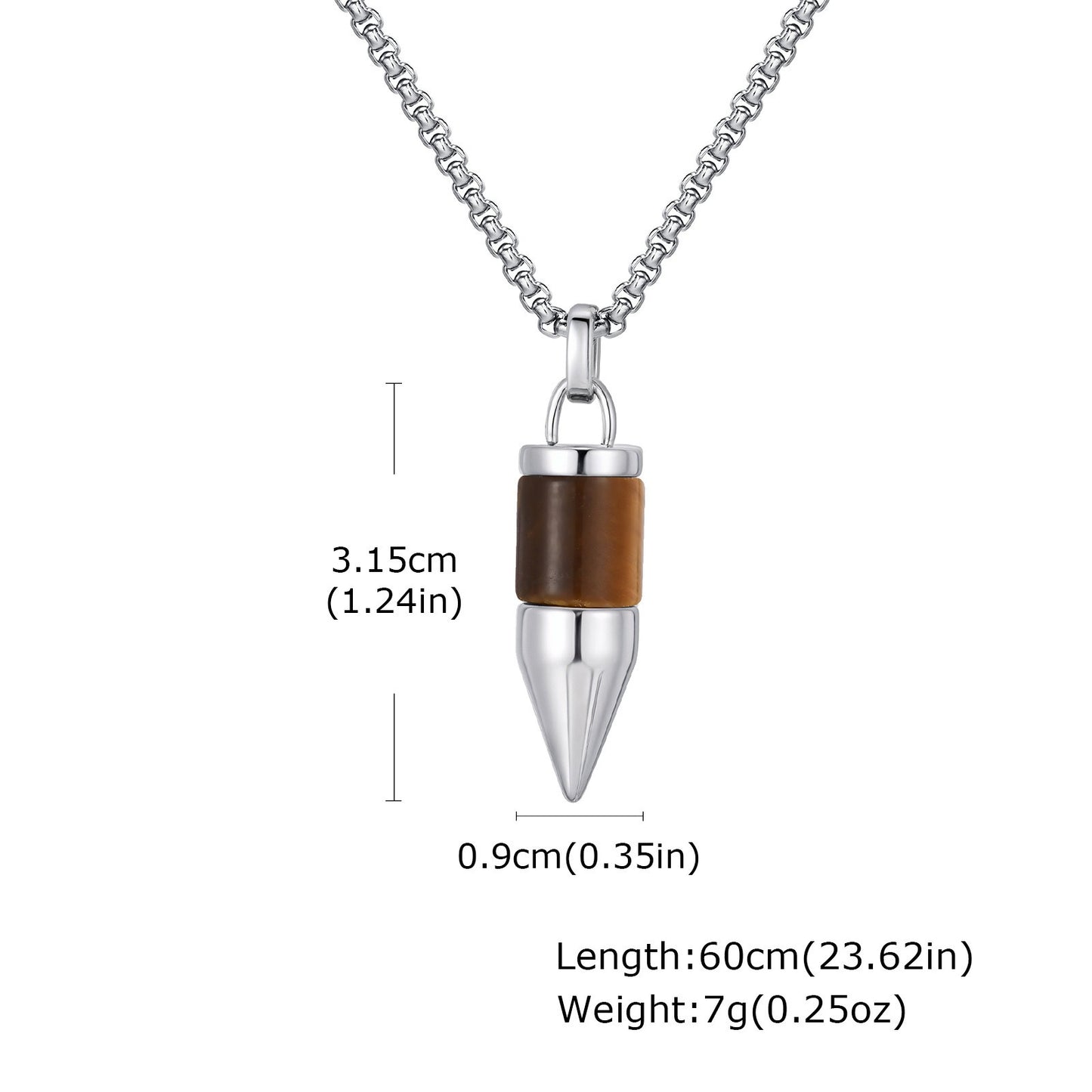 Kemstone Stainless Steel Cylinder Pendant Necklace – Stone Inlay Style for Men PN-2228