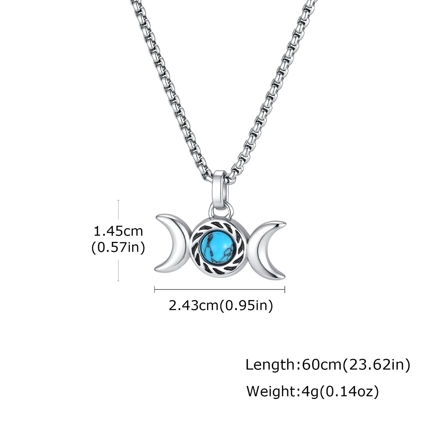 Kemston Stainless Steel Moon Pendant Necklace for Men Double Crescent Blue Stone Detail PN-2360