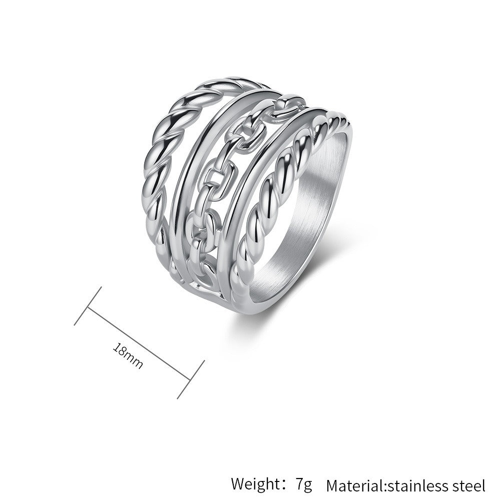 Kemstone Braided Chain Link Ring for Men & Women Stainless Steel K-R1103