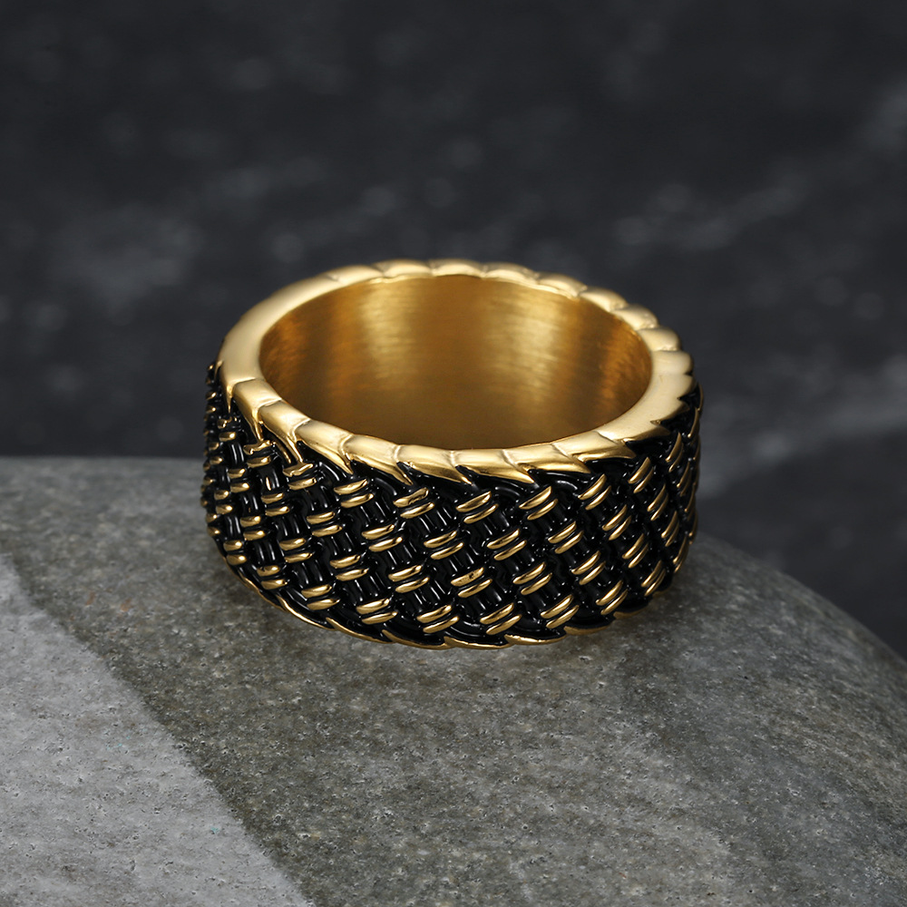 Kemstone Stainless Steel Woven Ring for Men – Vintage Punk Wide Design TR0457