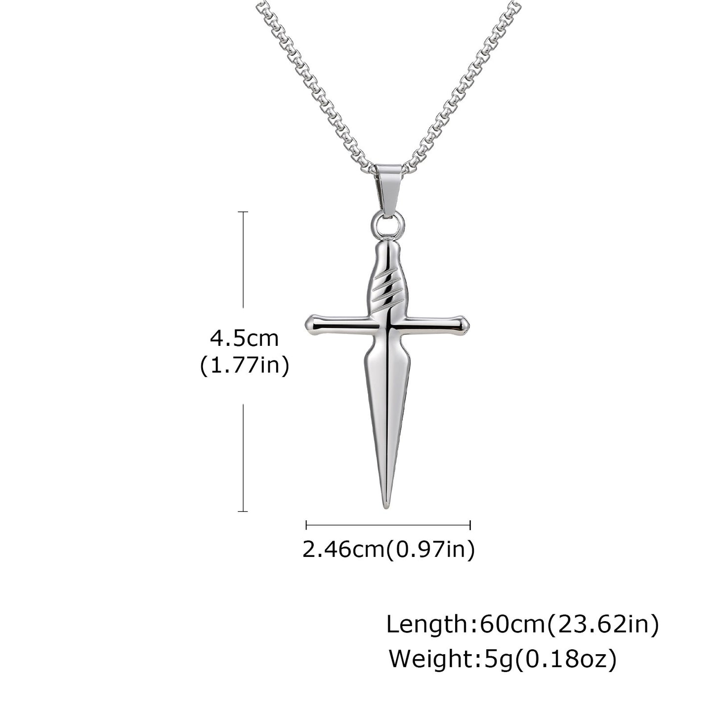 Kemstone Stainless Steel Cross Pendant Necklace for Men,SilverPN-2184