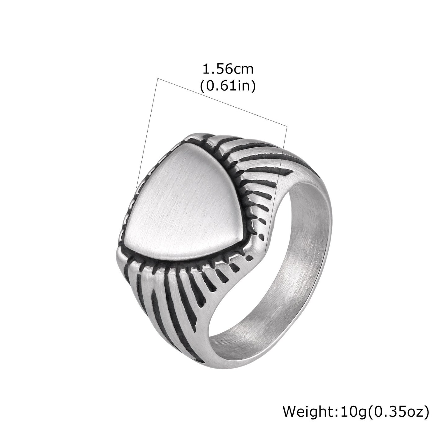 Kemstone Triangle Signet Ring Stainless Steel Brushed Silver for Men RC-843