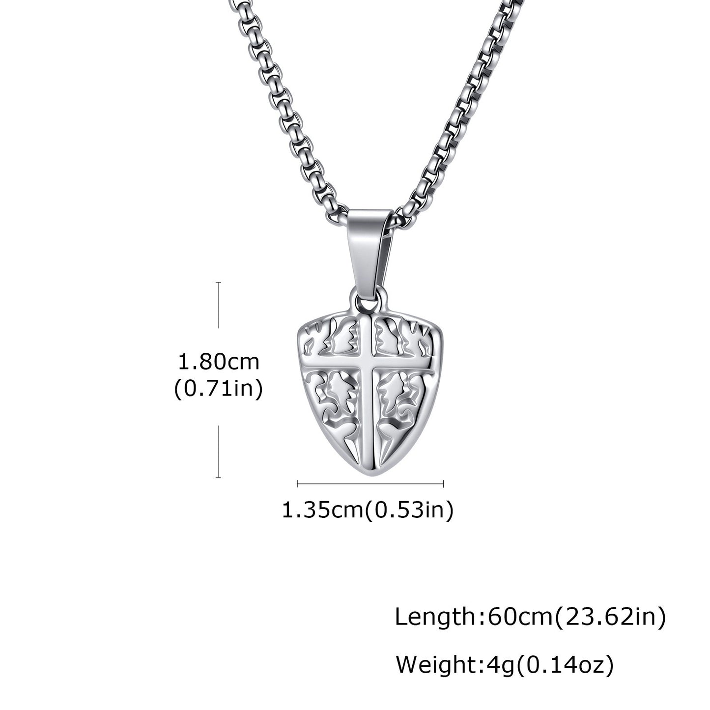 Kemston Stainless Steel Shield Cross Pendant Necklace for Men Carved Design PN-2425