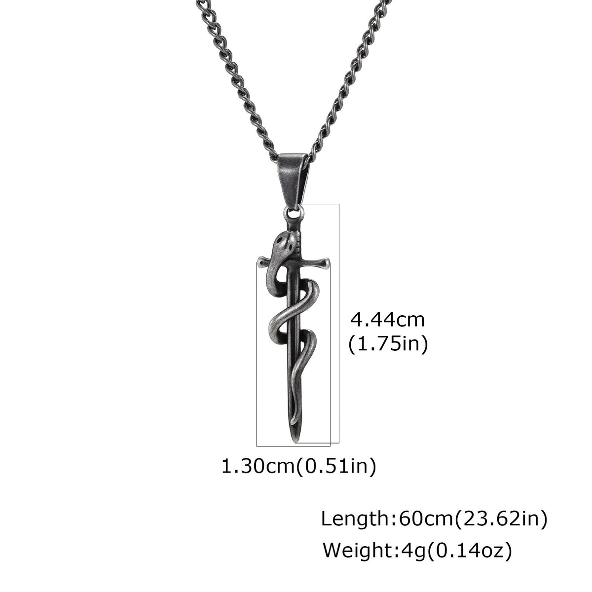 Kemstone Snake Sword Pendant Necklace for Men Stainless Steel PN-2391