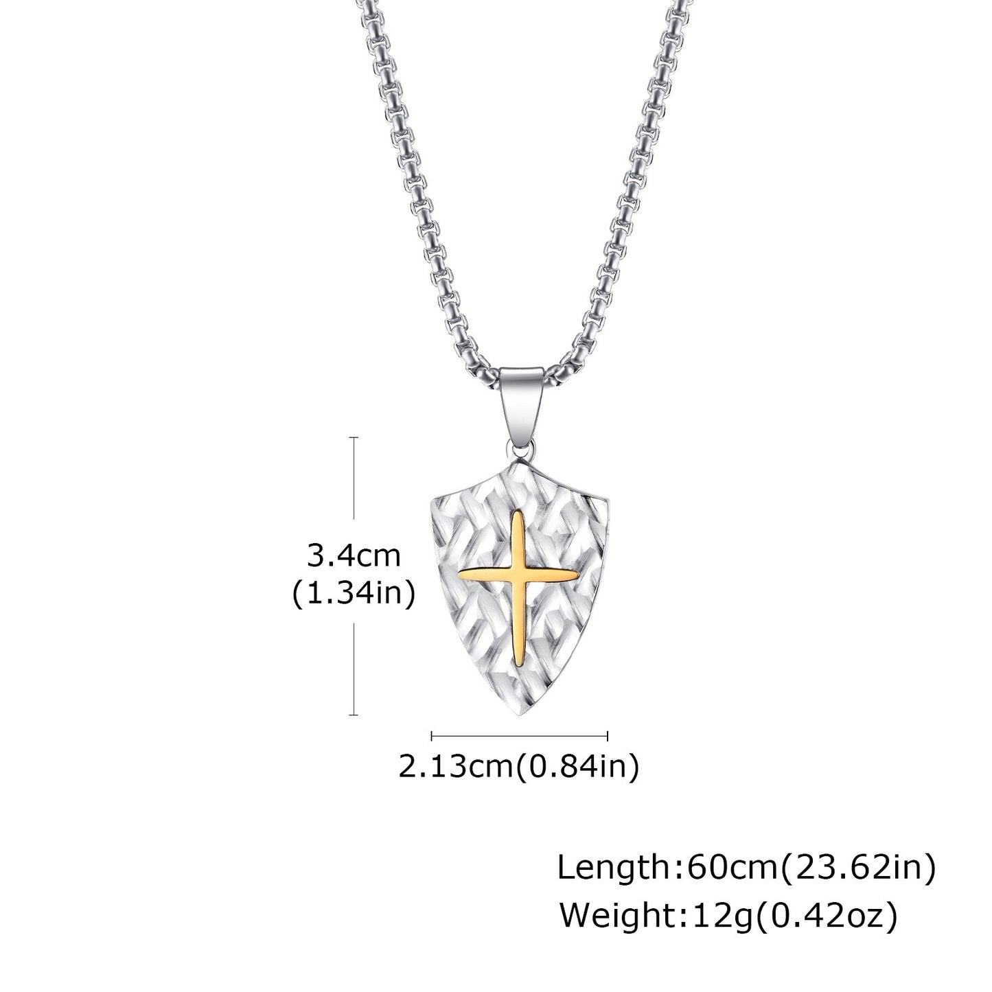 Kemstone Shield Cross Titanium Steel Pendant Necklace for Men – Brushed Relief Texture PN-2087