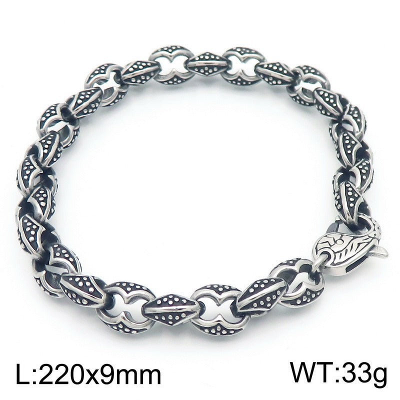 Kemstone Coffee Bean Chain Bracelet for Men Titanium Steel Textured Link Gold Silver KB184382-KJX