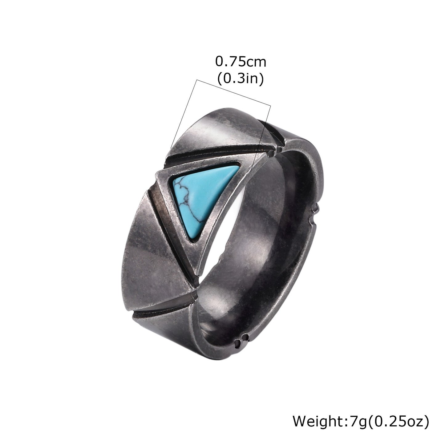 Kemstone Stainless Steel Triangle Turquoise Ring for Men Vintage Gray RC-111