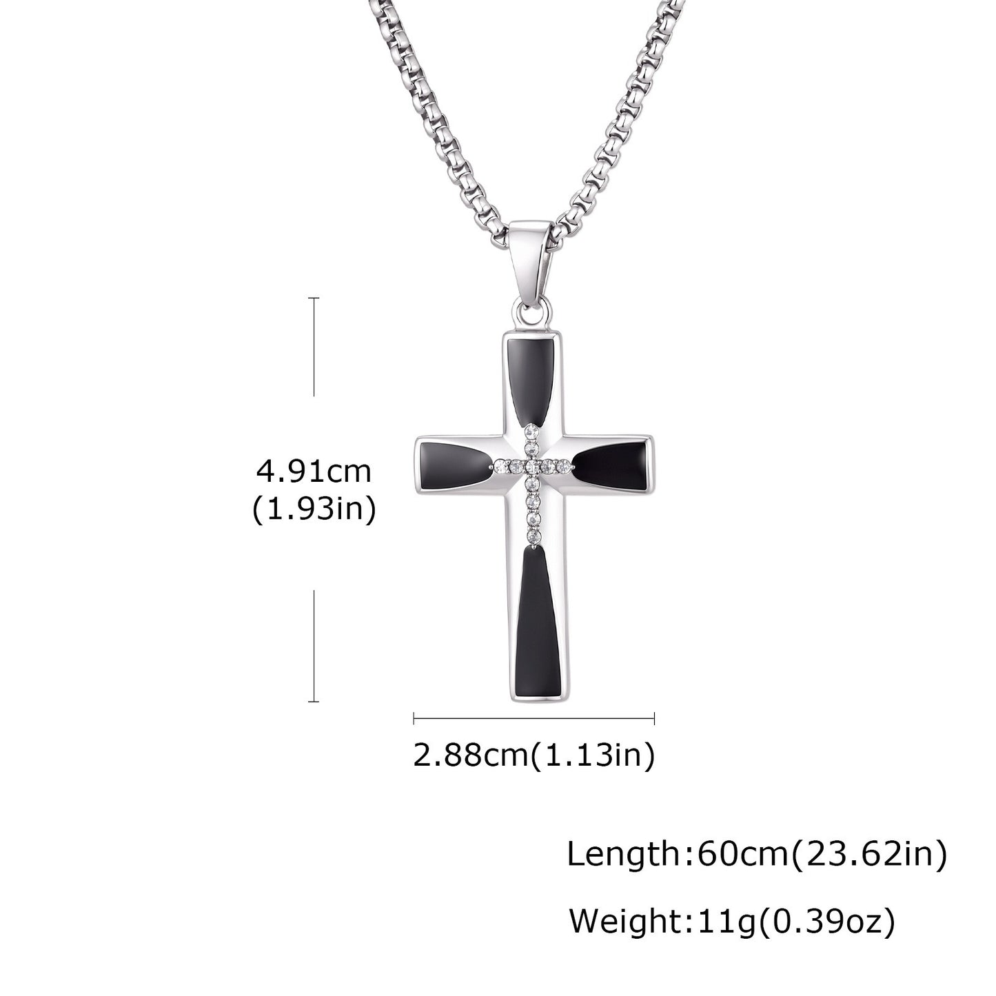 Kemstone Stainless Steel Black Cross Pendant Necklace with Cubic Zirconia for Men PN-2321