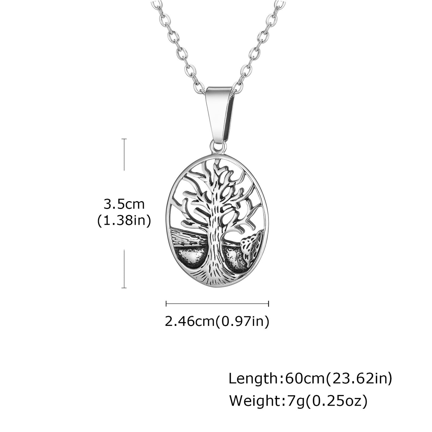 Kemstone Tree Pendant Necklace for Men Stainless Steel Openwork Oval Chain PN-2314