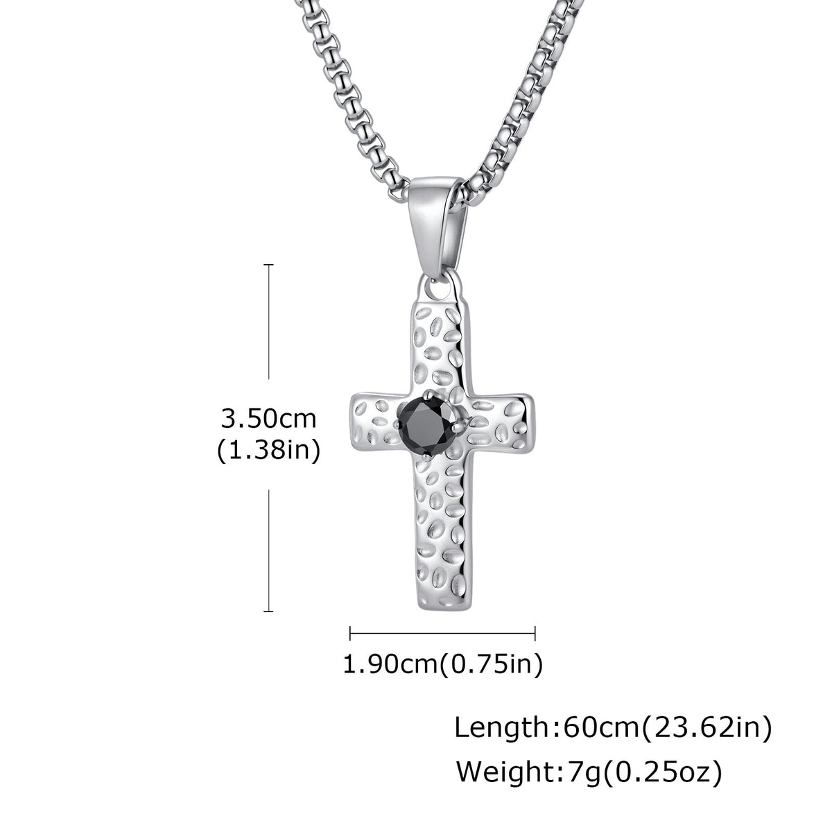 Kemstone Stainless Steel Hammered Cross Necklace for Men Cubic Zirconia Center PN-247