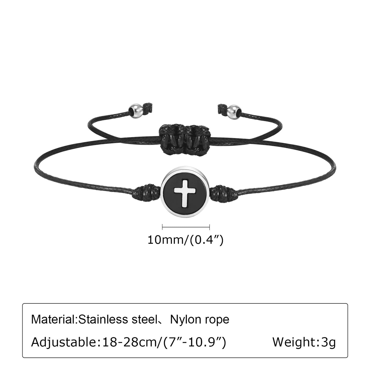 Kemstone Cross Bracelet for Men Stainless Steel Round Charm Adjustable Nylon Cord CB-195