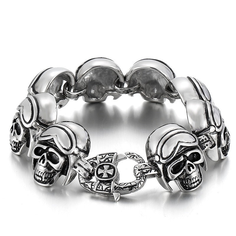 Kemstone Gothic Skull Titanium Steel Bracelet – Matte Black Rock Chain for Men’s Punk Streetwear KB80462-BD