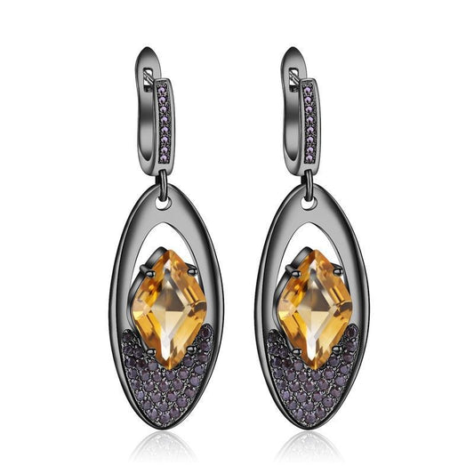 Kemstone Citrine Drop Earrings with Smoky Cubic Zirconia in 925 Sterling Silver