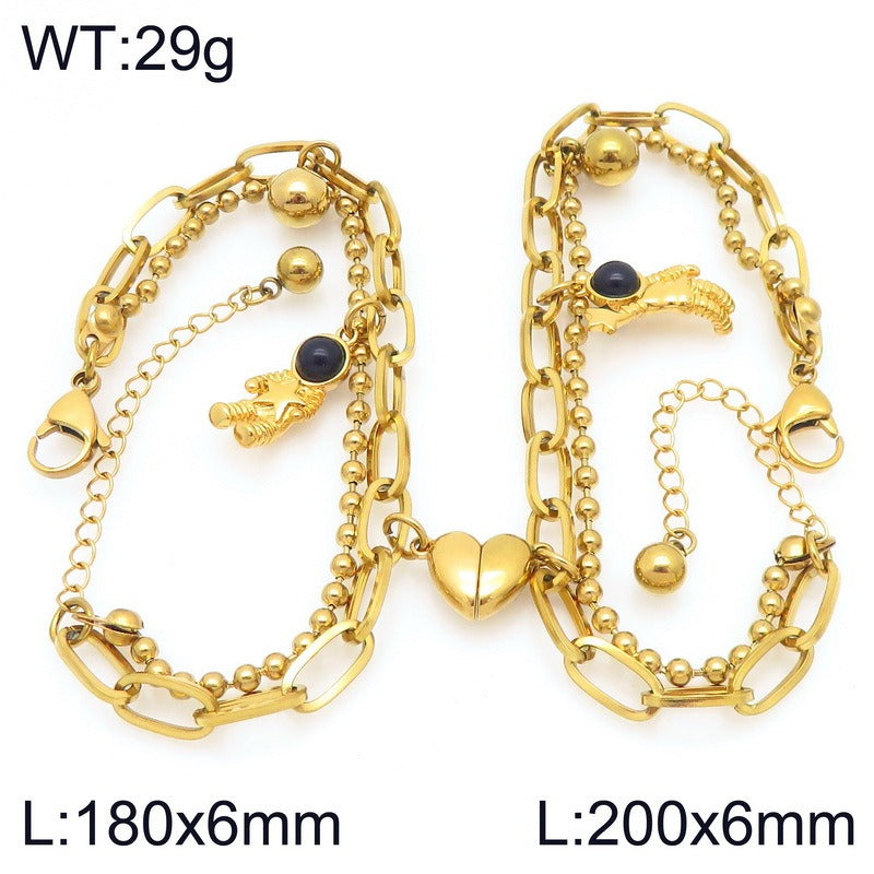 Kemstone Astronaut Magnetic Heart Couple Bracelet Titanium Steel Layered Chain for Men & Women KB208413-Z