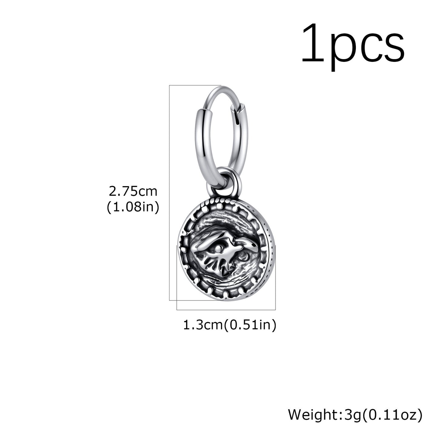 Kemstone Stainless Steel Tiger Coin Dangle Hoop Earring for Men Vintage ED-1085