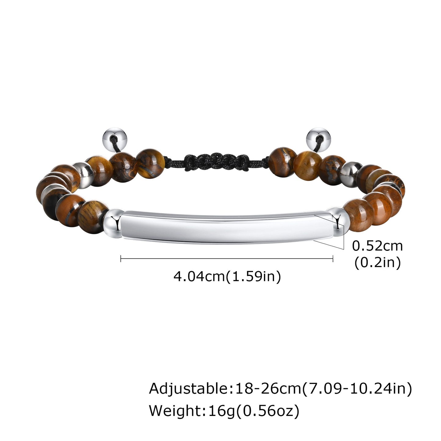 Kemstone Stainless Steel Bar Beaded Bracelet for Men – Tiger Eye & Black Onyx BR-2353