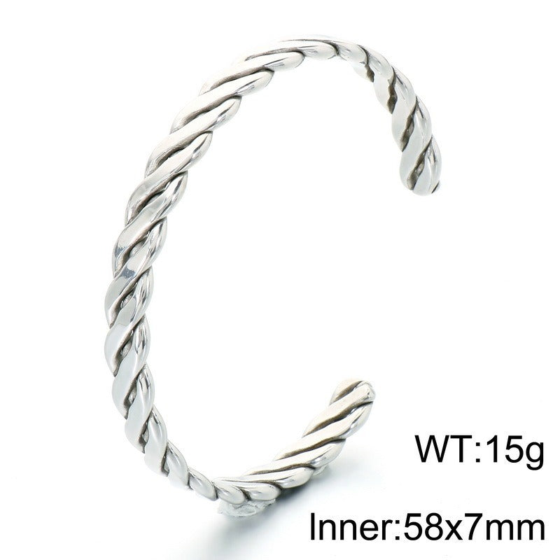 Kemstone Titanium Steel Twisted Cuff Bracelet for Men Vintage Open Design KB214264-LU