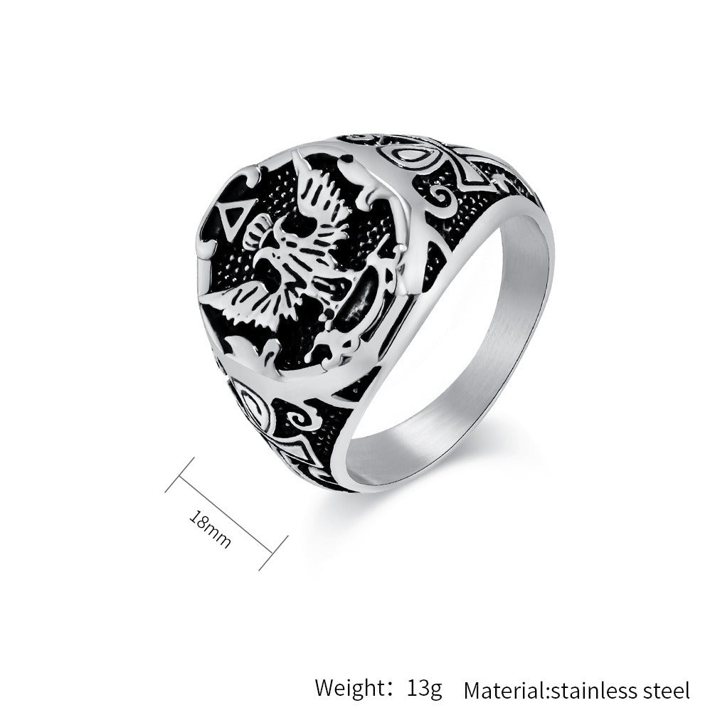 Kemstone Stainless Steel Double Eagle Signet Ring for Men Vintage Gothic Style K-R897