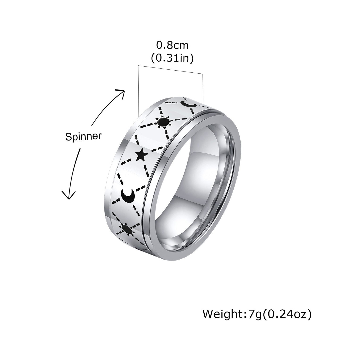 Kemstone Stainless Steel Spinner Ring for Men – Sun & Moon Design | R-576