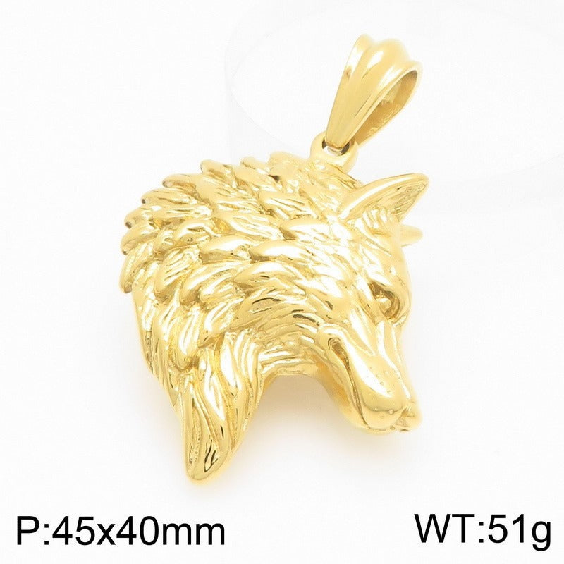 Kemstone Titanium Steel Wolf Head Pendant Necklace for Men Vintage Animal Charm KP117150-KJX