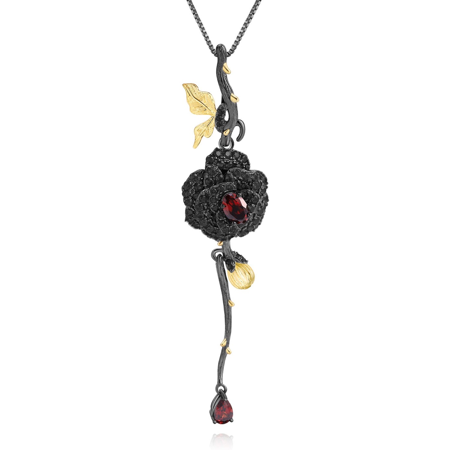 Kemstone S925 Sterling Silber Rosenanhänger Halskette mit mehreren Edelsteinen, 18"