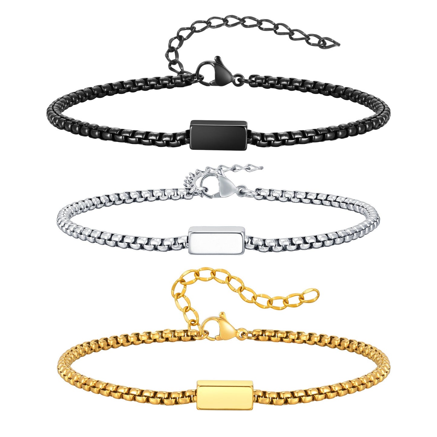 Kemstone Stainless Steel Square Bead Chain Bracelet for Men BR-2051