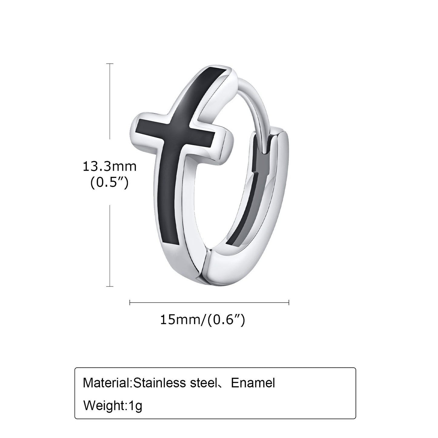 Kemstone Stainless Steel Cross Hoop Earrings for Men – Black Enamel Minimalist Jewelry EH-579