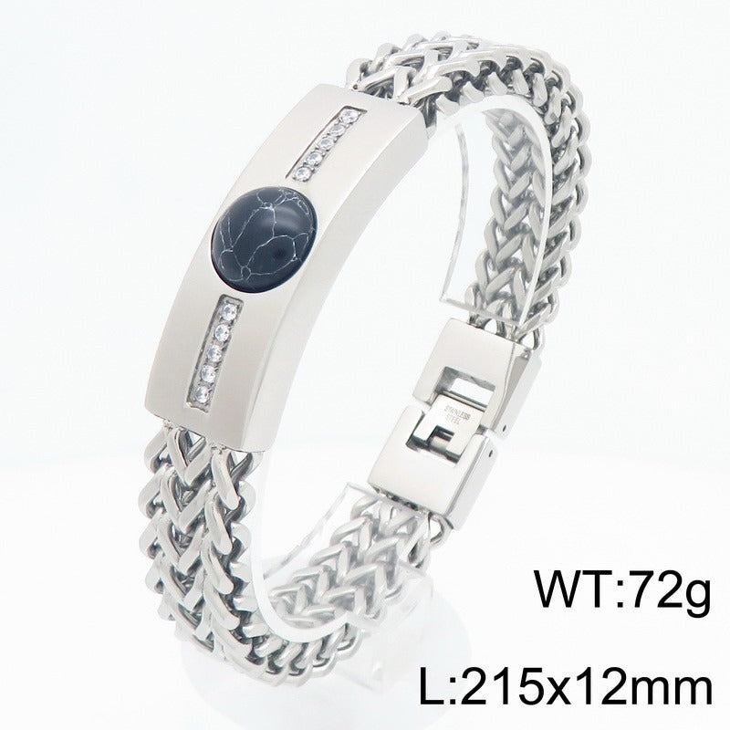 Kemstone Titanium Steel ID Bar Bracelet for Men Stone Inlay Braided Chain KB212795-KFC