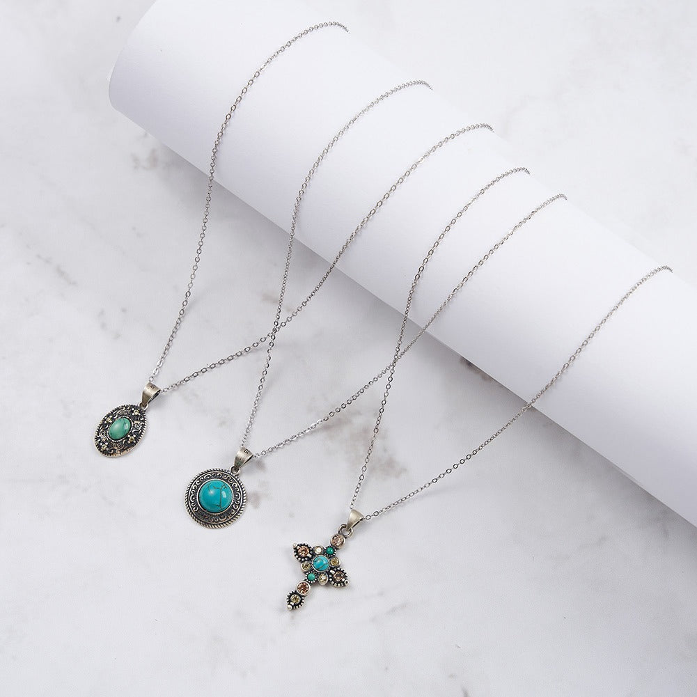Kemstone 925 Sterling Silver Turquoise Pendant Necklace for Women Vintage Round Coin GMN46