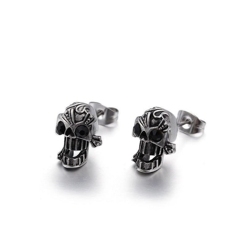 Kemstone Titanium Steel Skull Stud Earrings with Cubic Zirconia Eyes for Men KE71194