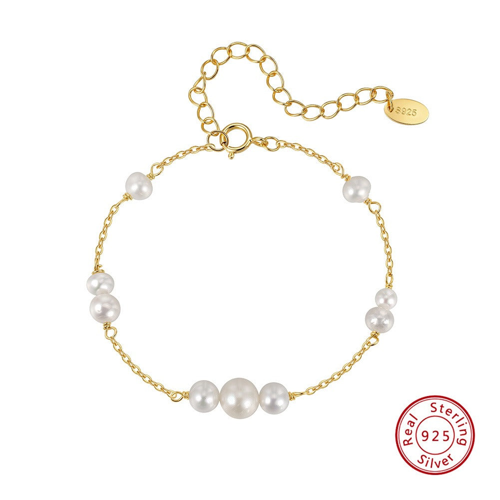 Kemstone Freshwater Pearl Station Bracelet for Women 925 Sterling Silver Chain GPB74