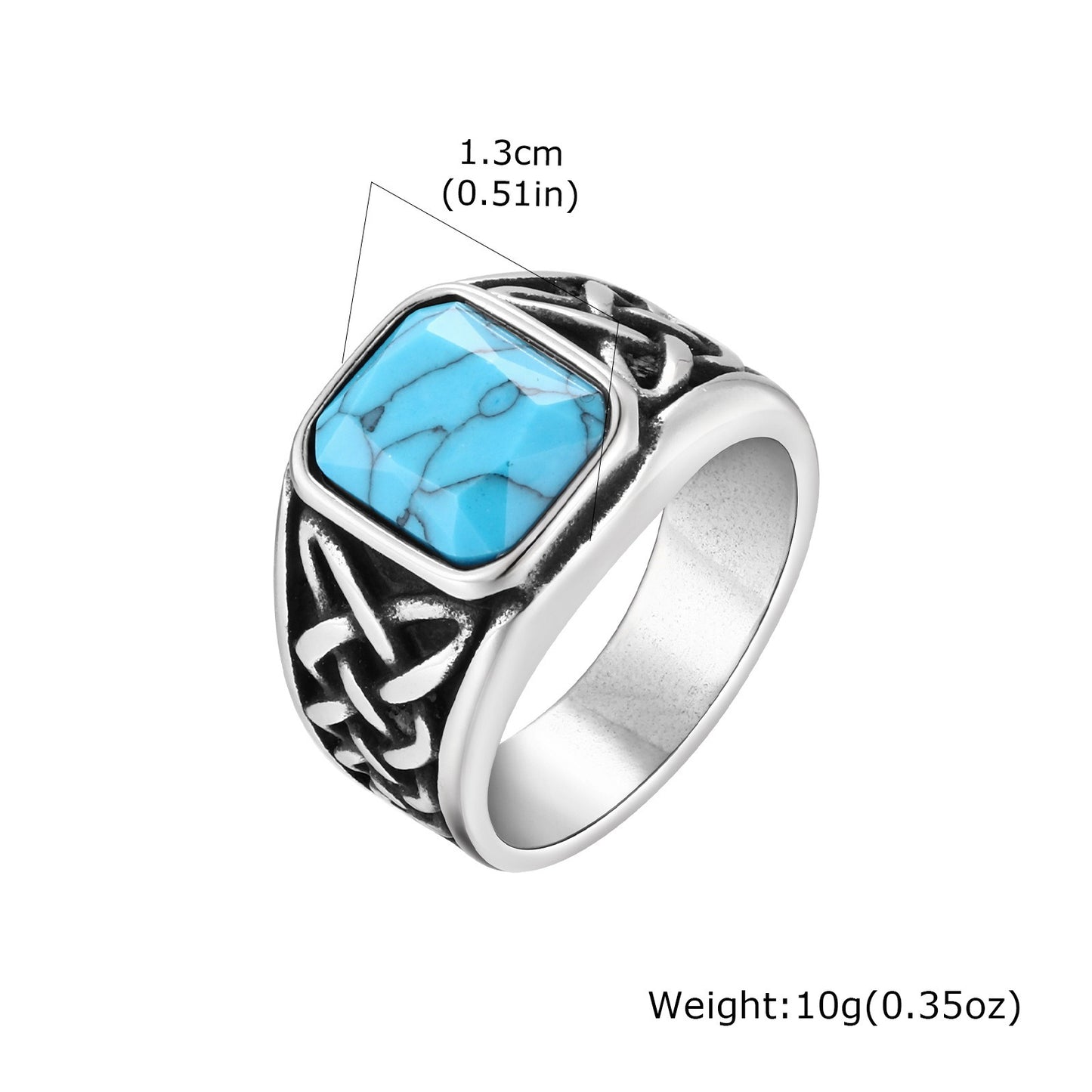 Kemstone Stainless Steel Celtic Knot Turquoise & Tiger Eye Signet Ring for Men RC-605