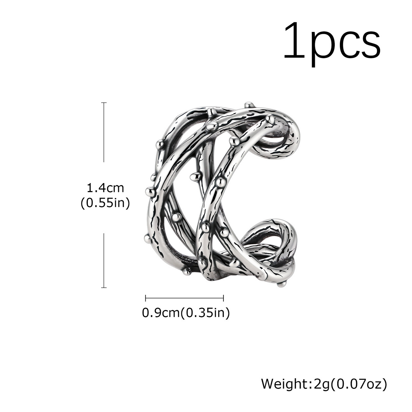 Kemstone Stainless Steel Thorn Ear Cuff for Men Dark Streetwear Style EC-011