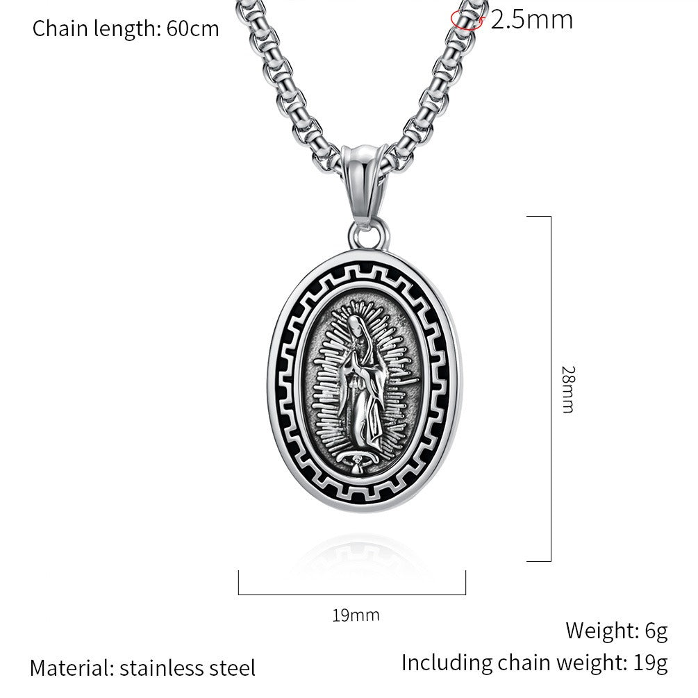 Kemstone Stainless Steel Guardian Figure Oval Pendant Necklace for Men K-PT689