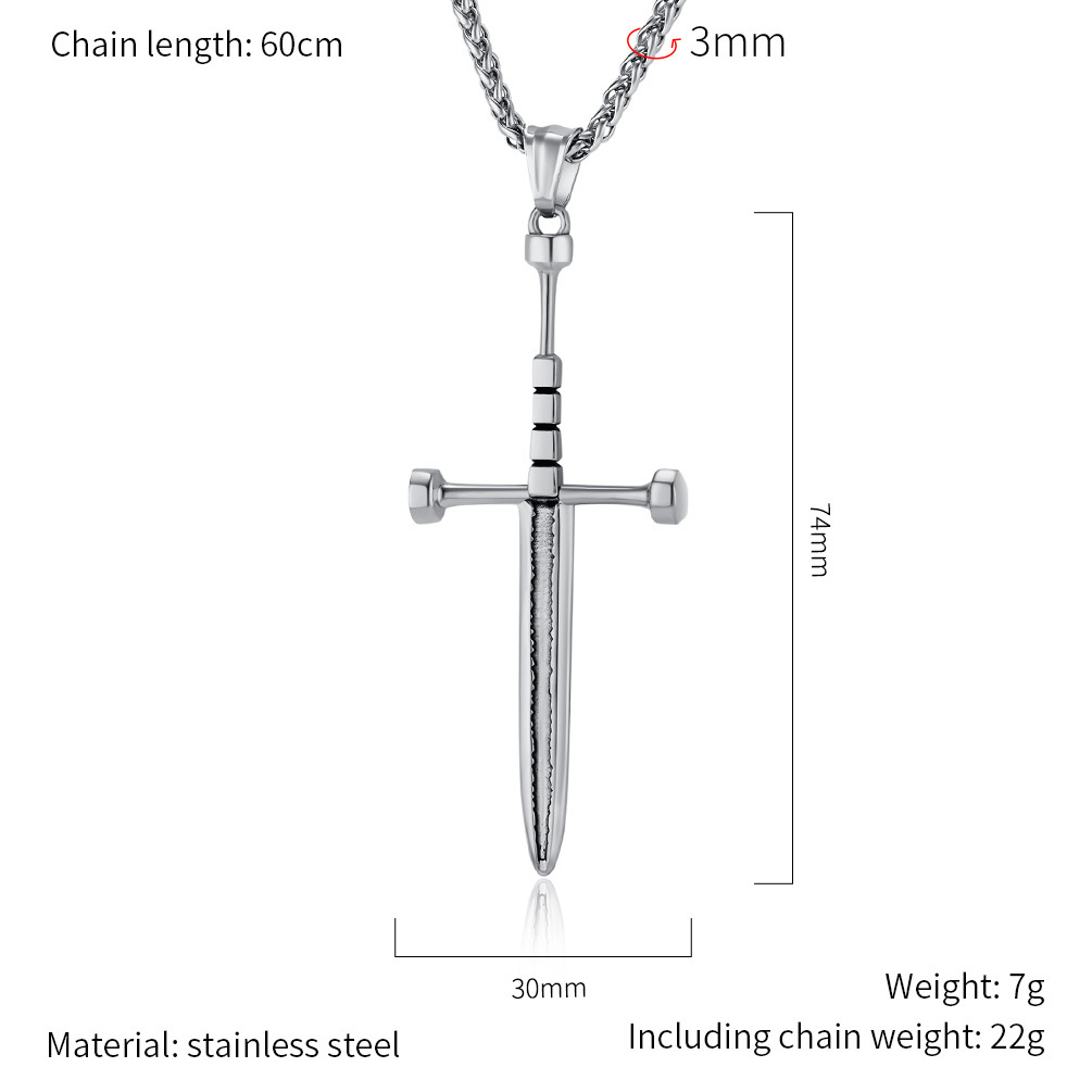 Kemstone Stainless Steel Sword Pendant Necklace for Men Vintage Cross Detail K-PT538