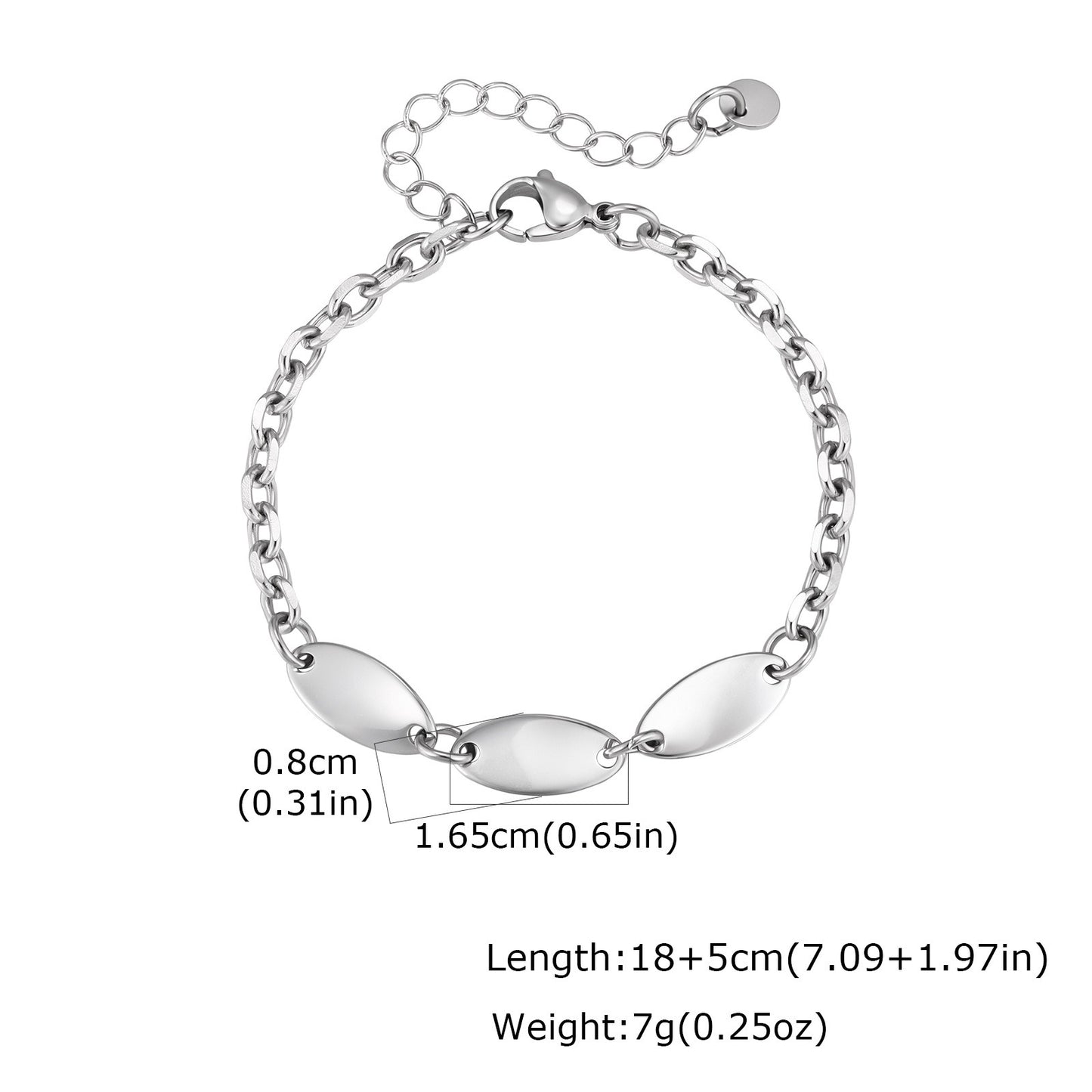 Kemstone Stainless Steel Oval Link Bracelet for Men Silver BR-3041