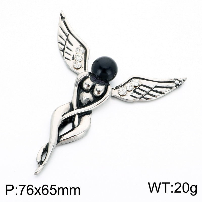 Kemstone Stainless Steel Dragonfly Winged Figure Pendant Necklace for Men Gothic K-PT668