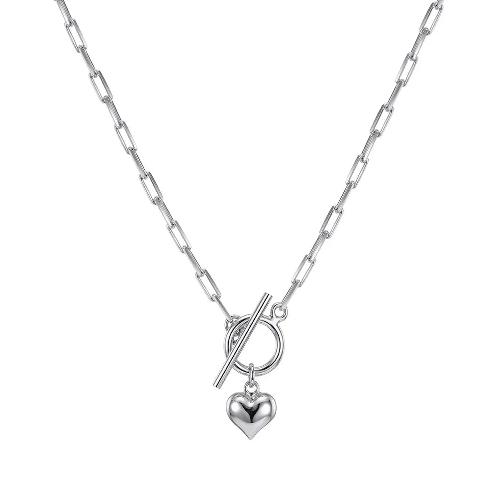 Kemstone Toggle Clasp Necklace for Women 925 Sterling Silver Chain with Heart Charm Gold Silver SC97